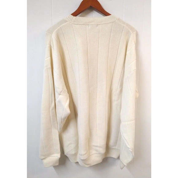 Izod Men LG Sweater NWT Ivory Long Sleeves Crew Neck Banded Waist & Sleeves Logo - Picture 6 of 6